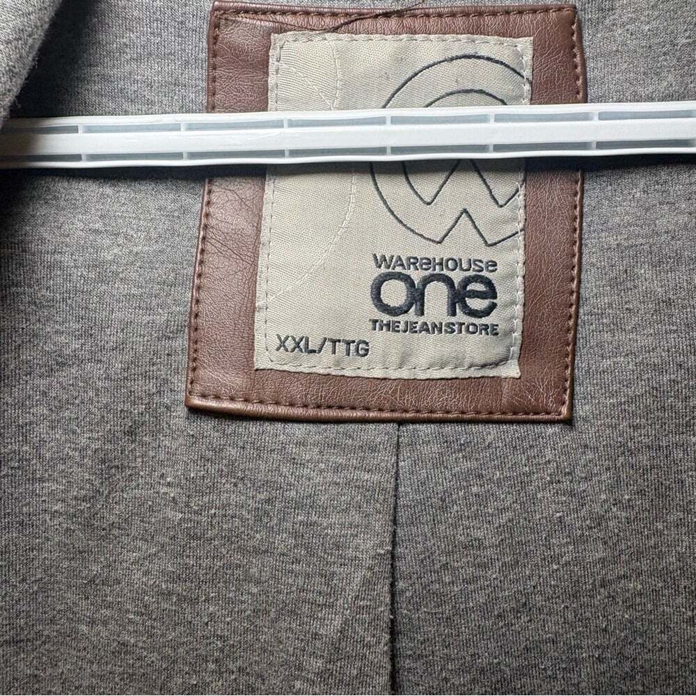 Warehouse One Faux Leather Brown Hooded Bomber Jacket Moto XL/XXL Plus Size‎ - Picture 4 of 8